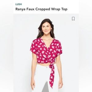 NWOT Lush XL Ranya Pink Floral faux Wrap Crop top Blouse Summer Boho Flattering